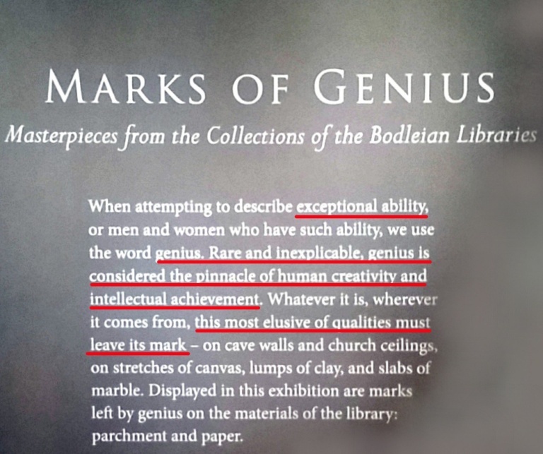 Marks of GENIUS -- Genius Defined, Bodleian Libraires, Oxford, UK. Copyright�2015. Lin Hsin Hsin. All Rights Reserved.